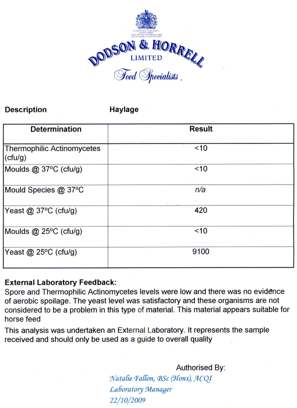 haylage results 2009